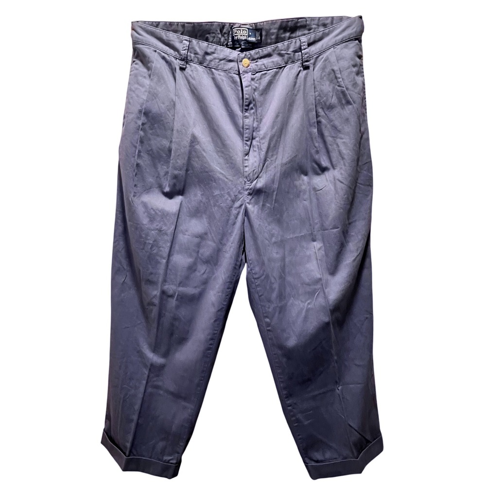 Polo by‎ Ralph Lauren Men's Hammond Pants Blue Cotton Pleated Cropped Size 38/32
